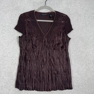 Axcess Deep‎ Plum Crinkle Lace Trim Blouse Womens Size 14 Boho Y2K Romantic